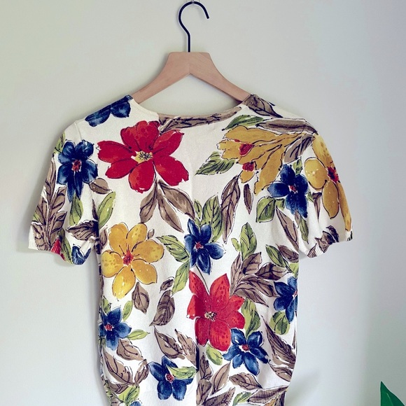 Alfred Dunner Vintage Floral Short Sleeve Knit Top Size Petite Large - Picture 2 of 4
